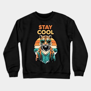 Stay Cool Funny Hip Tiger With Sunglasses Retro Design Crewneck Sweatshirt